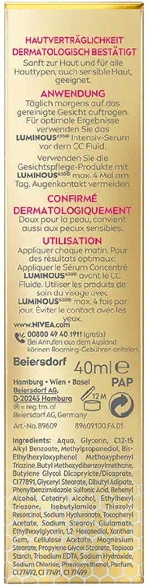NIVEA LUMINOUS630 CC Fluid Anti-Pigment Vlekken SPF 30 - 40ml - afbeelding 6 van 6