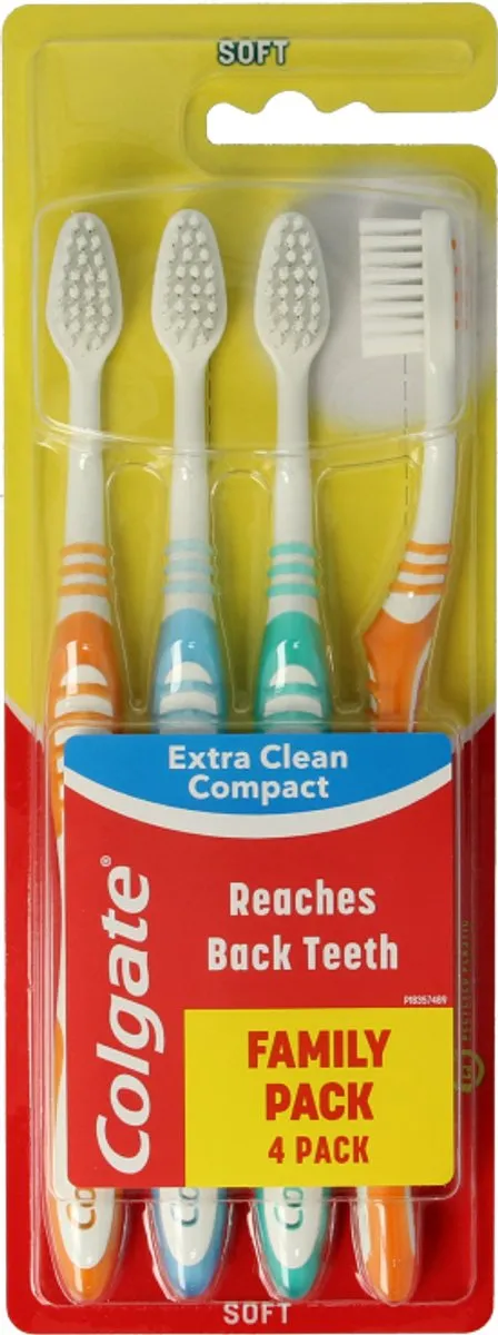 Colgate Family Pack Tandenborstel Extra Clean Compact - 4 Stuks - Multicolor
