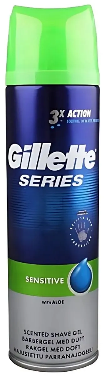 3 x Gillette Series - Scheergel - Sensitive - Aloe Vera - Voor de gevoelige huid - 200 ml - Grootverpakking - Gevoelige Huid - Scheergel - Aloe Vera - Menthol - Scheren