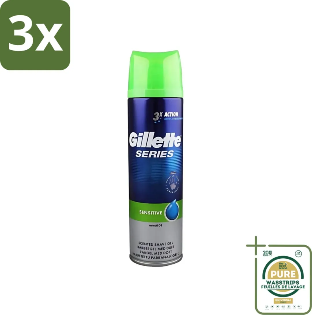 3 x Gillette Series - Scheergel - Sensitive - Aloe Vera - Voor de gevoelige huid - 200 ml - Grootverpakking - Gevoelige Huid - Scheergel - Aloe Vera - Menthol - Scheren