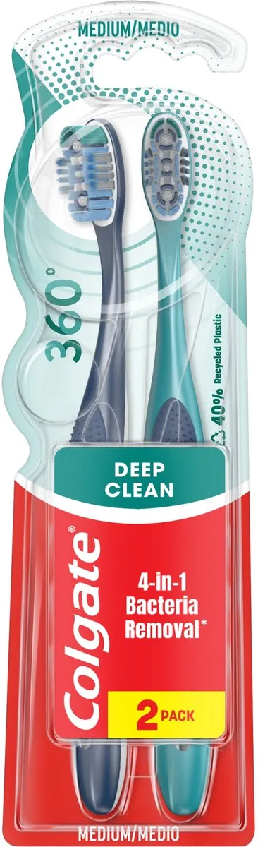 Colgate 360 Deep Clean Medium Tandenborstels - 2 Stuks - afbeelding 2 van 3