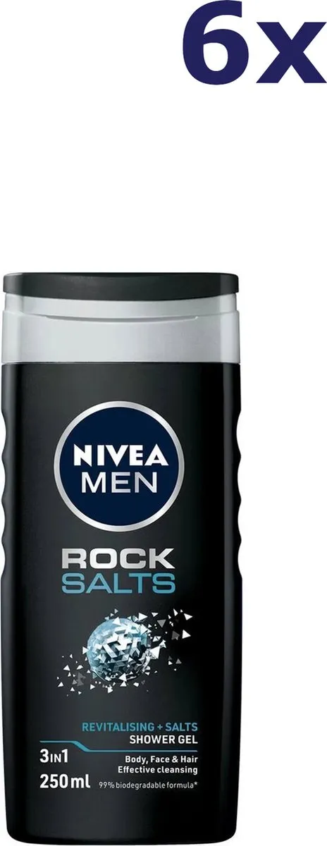 NIVEA MEN Rock Salts Douchegel 6x250ml - 3-in-1 Formule