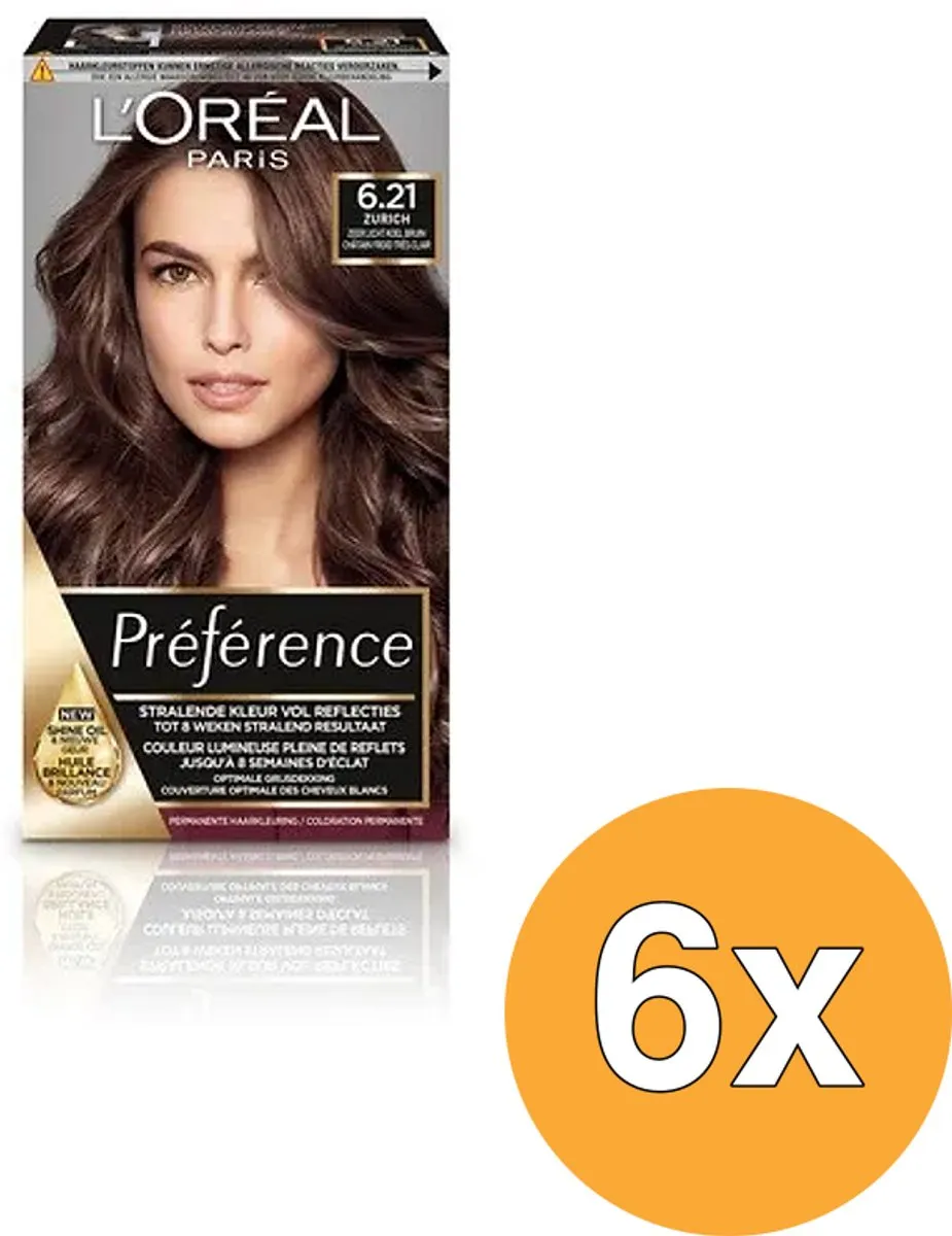 L'Oréal Paris Preference Haarkleuring 6.21 Zurich - 6 Stuks