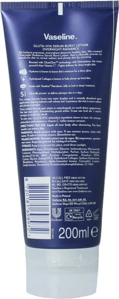 Vaseline Gluta-Hya Serum Overnight Radiance 200ml