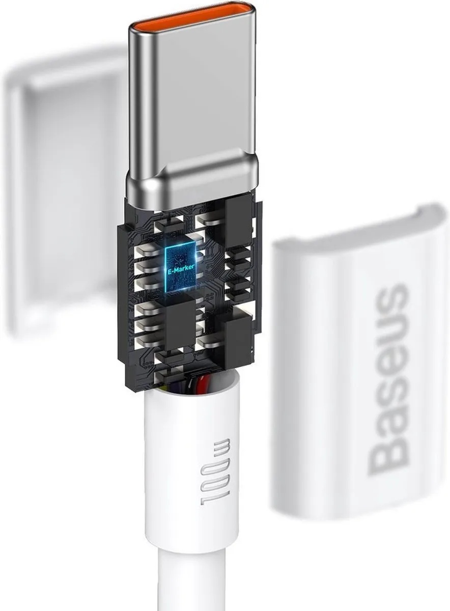 Baseus USB-C 100W 2m Oplaad- en Data-kabel - Wit