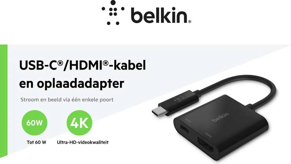 Belkin AVC002btBK USB-C Adapter - 60W Power Delivery - Zwart