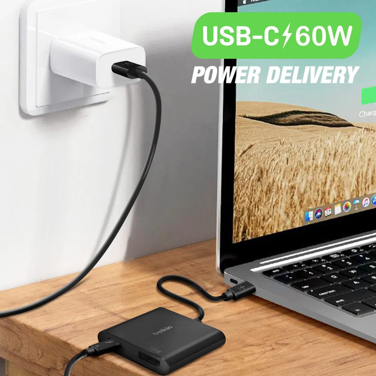 Belkin AVC002btBK USB-C Adapter - 60W Power Delivery - Zwart - afbeelding 6 van 6