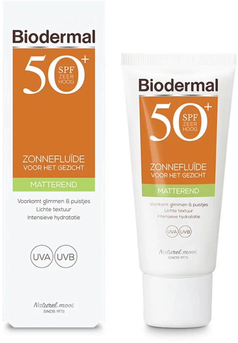Biodermal Zonnefluïde Gezicht Matterend SPF 50 - 2x40ml