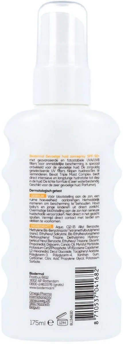 Biodermal Zonnespray SPF 50+ Gevoelige Huid 175ml
