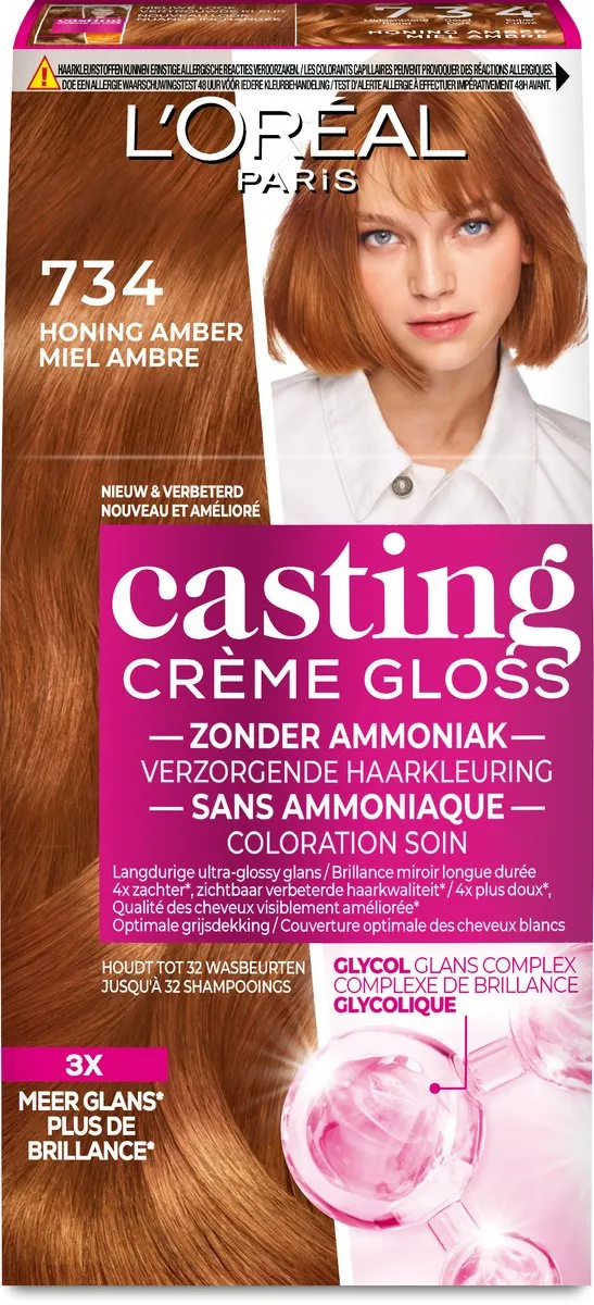 L'Oréal Paris Casting Crème Gloss 734 Semi-permanente Haarkleuring - Midden Goud Koperblond