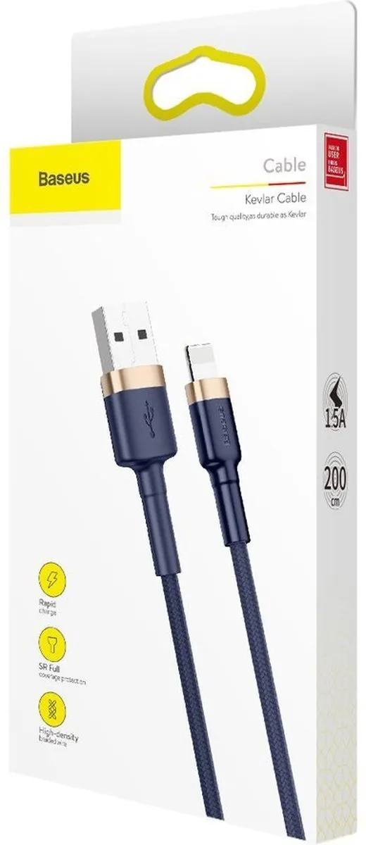 Baseus Cafule Nylon USB/Lightning Kabel QC3.0 2M - Blauw