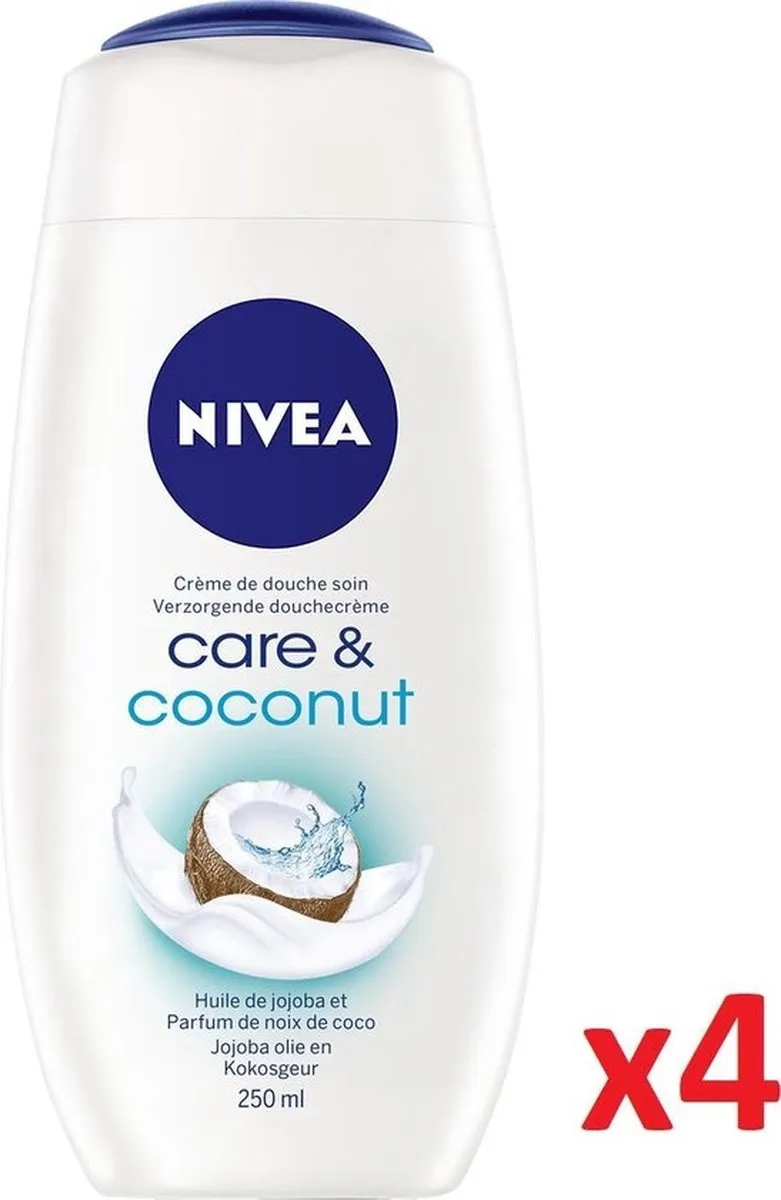 NIVEA Care & Coconut Douchecrème 250ml - 4 Stuks
