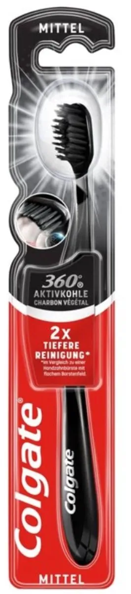 Colgate Tandenborstel 360 Medium Houtskool - Zwart