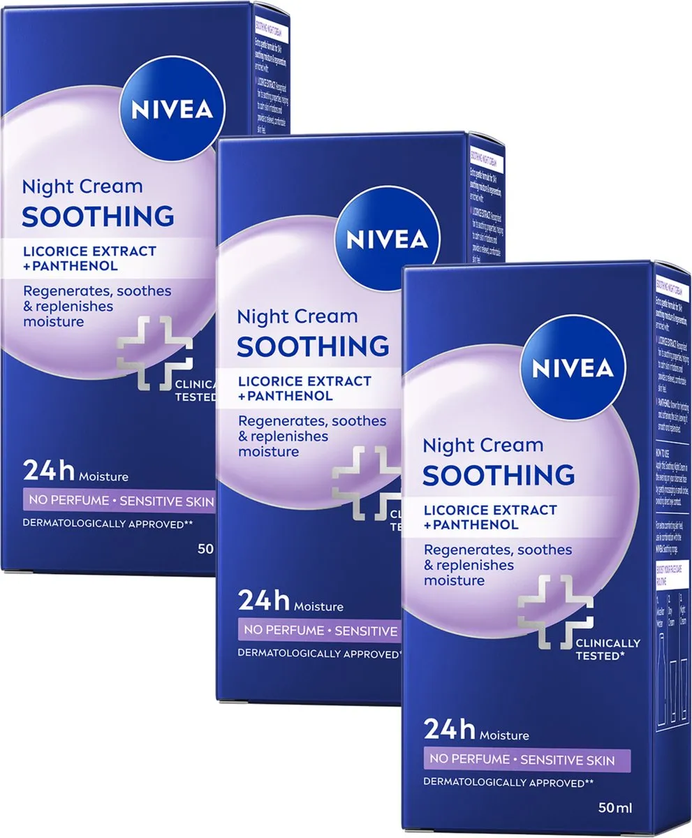 NIVEA Verzachtende Nachtcrème Gevoelige Huid - 3x50ml