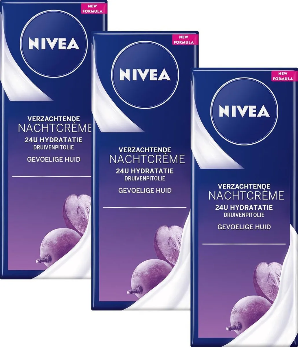 NIVEA Verzachtende Nachtcrème Gevoelige Huid - 3x50ml