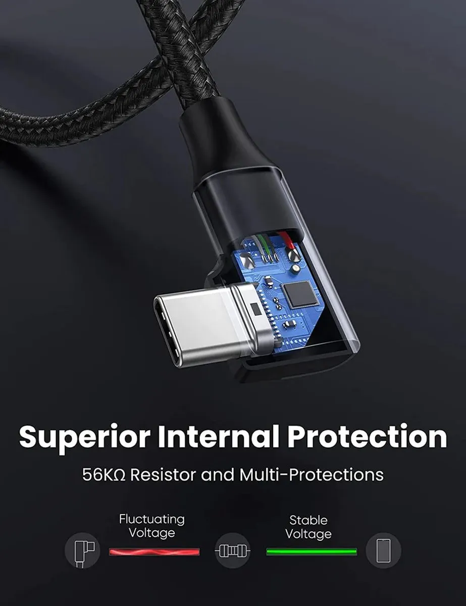 Ugreen US385 USB-C Haakse Kabel 5Gb/s 3A - 1m - Zwart - afbeelding 6 van 6