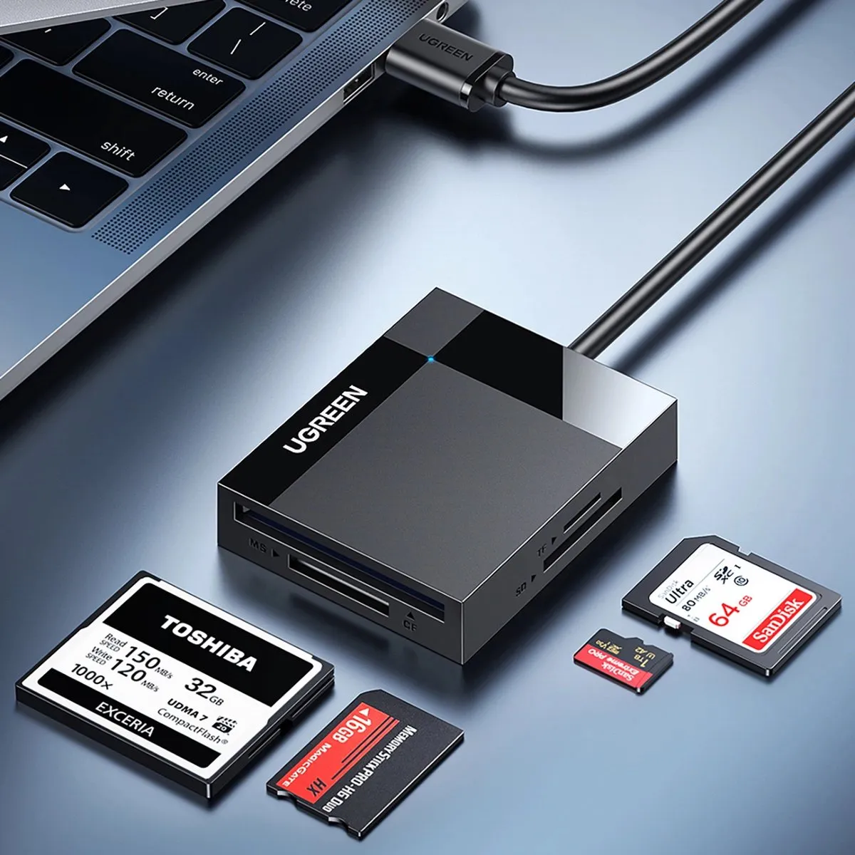 UGREEN USB 3.0 Kaartlezer SD/Micro SD/CF/MS - Zwart