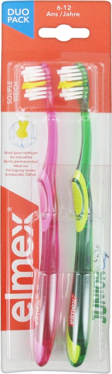 Elmex Junior Tandenborstels Duo Pack 6-12 Jaar - Roze & Groen