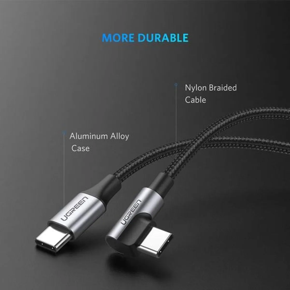 Ugreen USB-C Kabel 90° Gevlochten 1M - Zwart