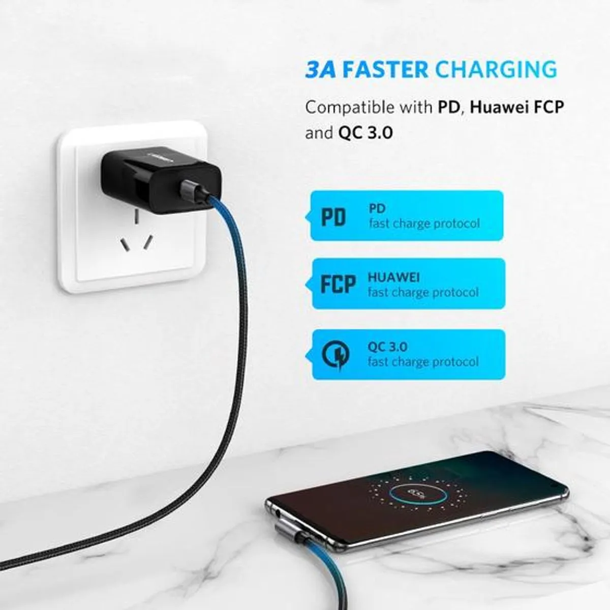 Ugreen USB-C Kabel 90° Gevlochten 1M - Zwart