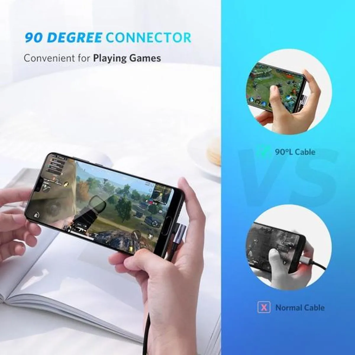 Ugreen USB-C Kabel 90° Gevlochten 1M - Zwart