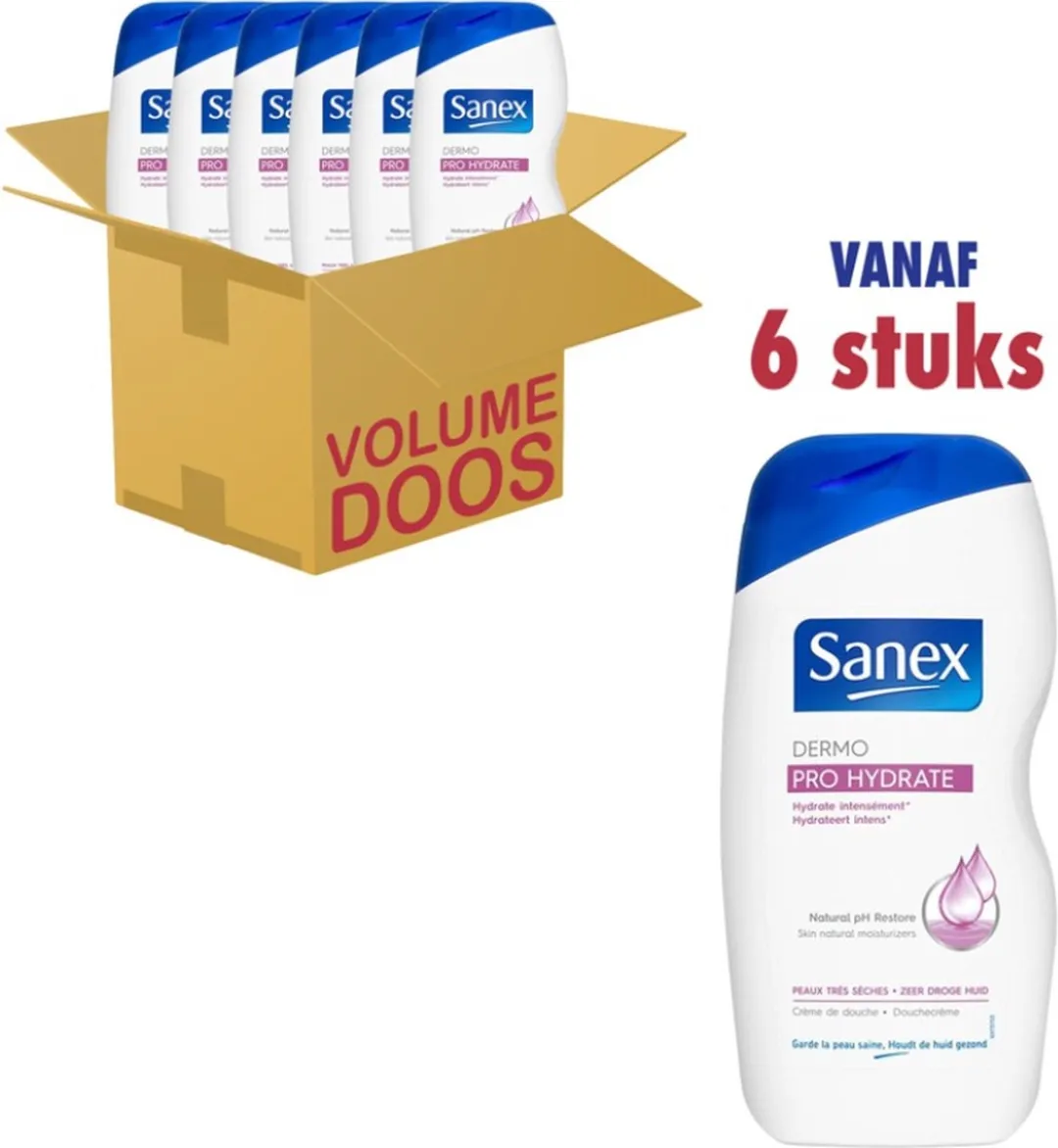 Sanex Douchegel Dermo Pro Hydrate 500ml - 6 Stuks