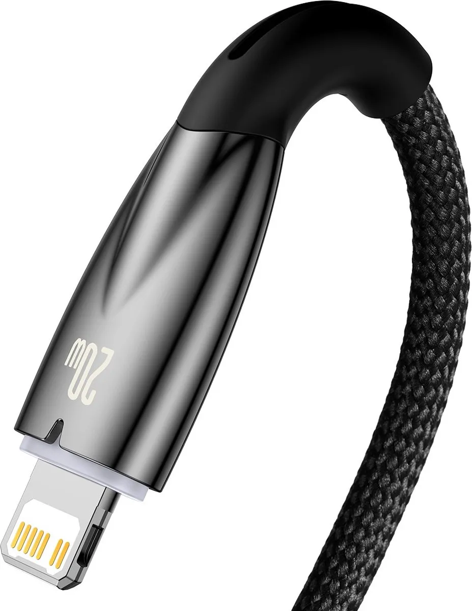 Baseus Glimmer Series USB-C Lightning Snellaadkabel 480Mb/s PD 20W 2m - Zwart