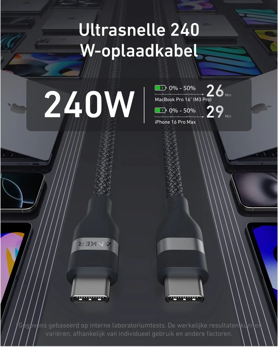 Anker A82E2011 USB-C Kabel 240W 0,9m - Zwart