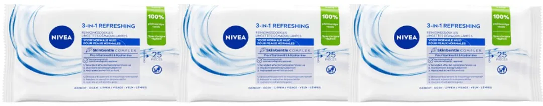 NIVEA Reinigingsdoekjes Normale Huid 75g - 3x25 Stuks