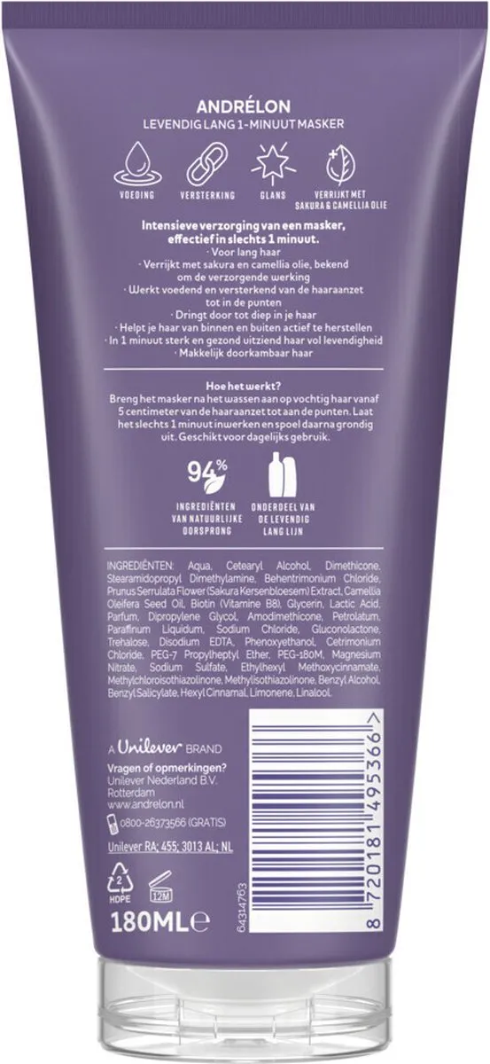 Andrélon WOW Masker Levendig Lang 180ml