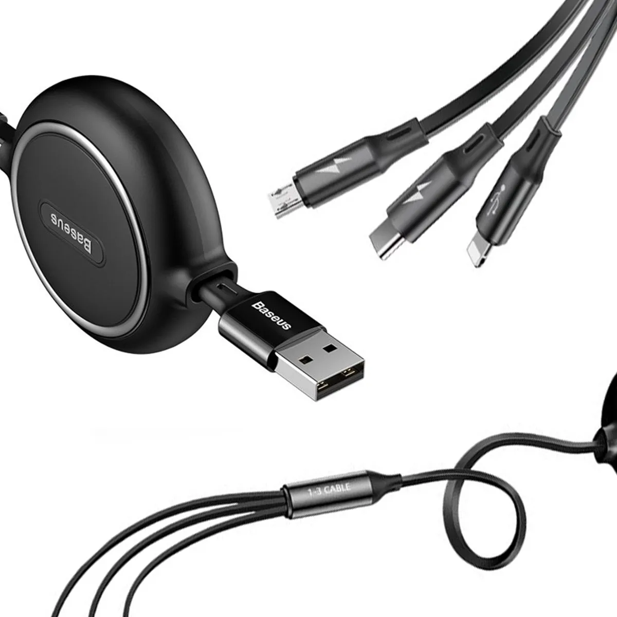 Baseus Golden Loop 3in1 Intrekbare USB-kabel 3.5A 35-120cm
