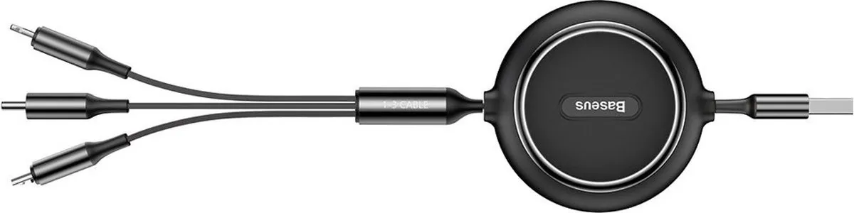 Baseus Golden Loop 3in1 Intrekbare USB-kabel 3.5A 35-120cm - Zwart - afbeelding 6 van 6