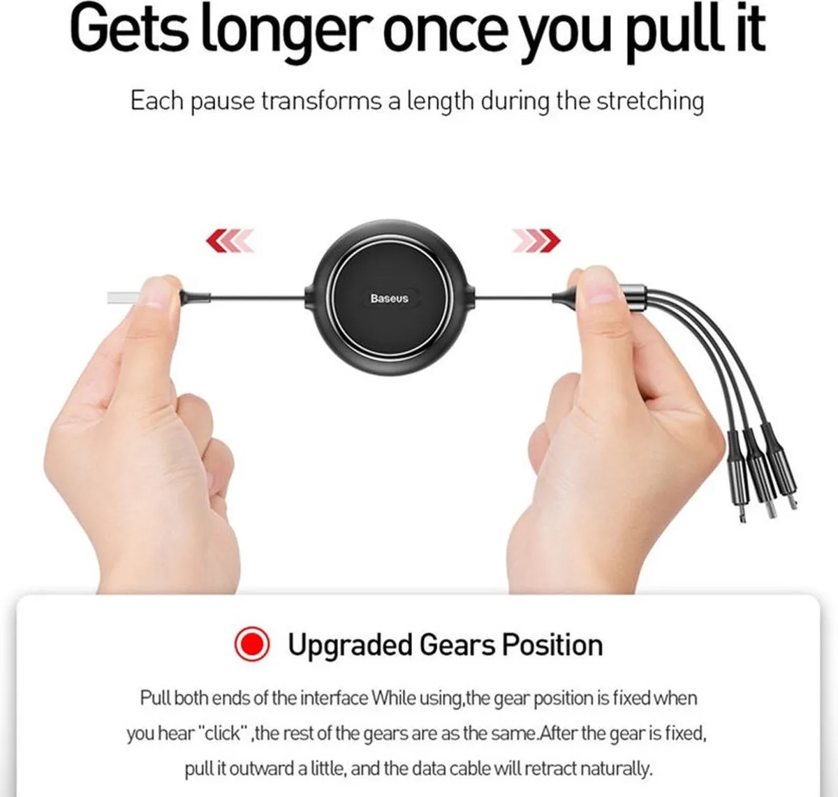 Baseus Golden Loop 3in1 Intrekbare USB-kabel 3.5A 35-120cm - Zwart