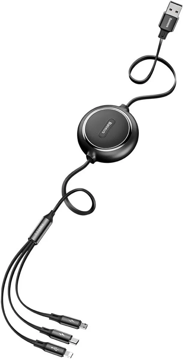 Baseus Golden Loop 3in1 Intrekbare USB-kabel 3.5A 35-120cm - Zwart