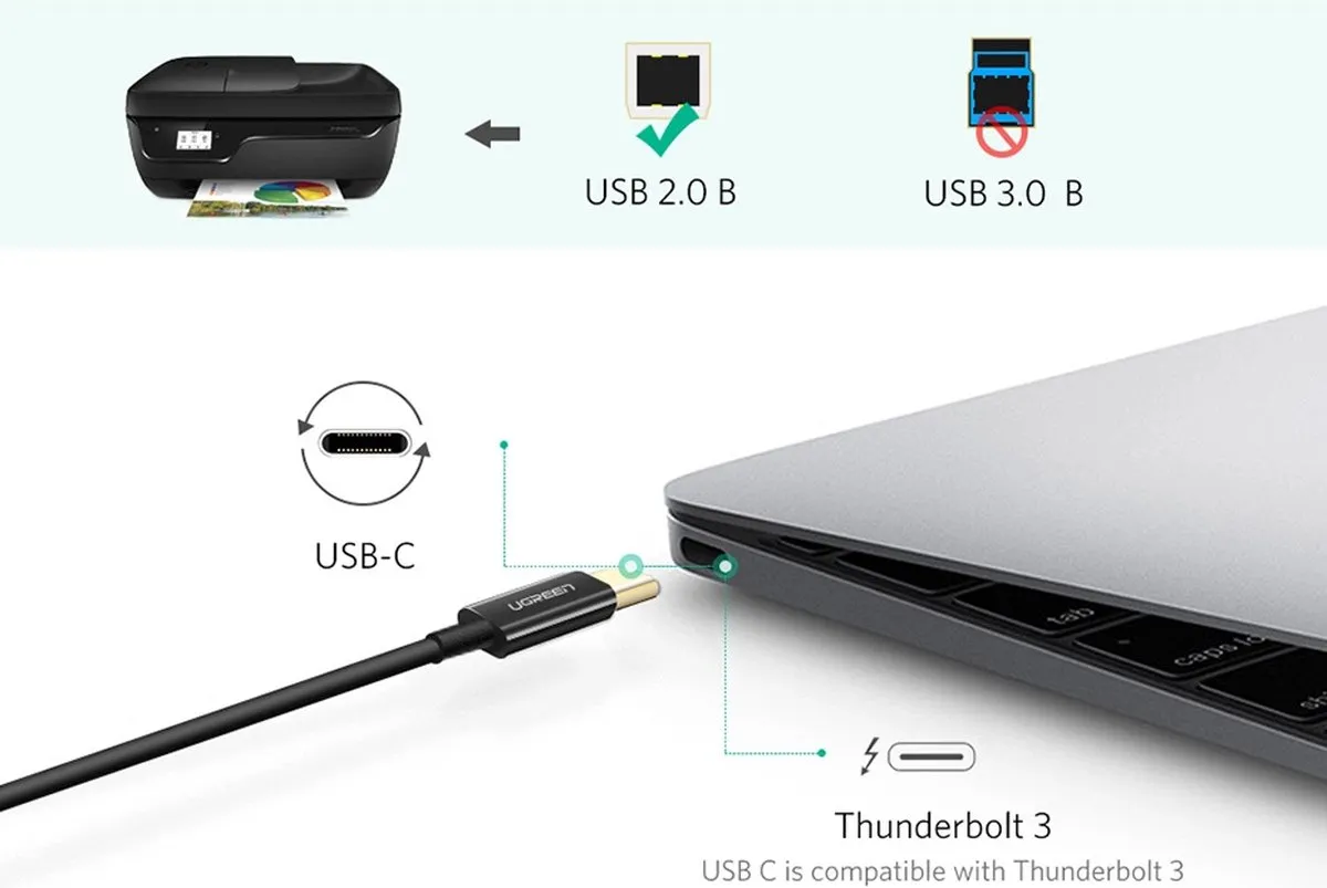 Ugreen Printerkabel USB-C 2.0 - 2m - Zwart