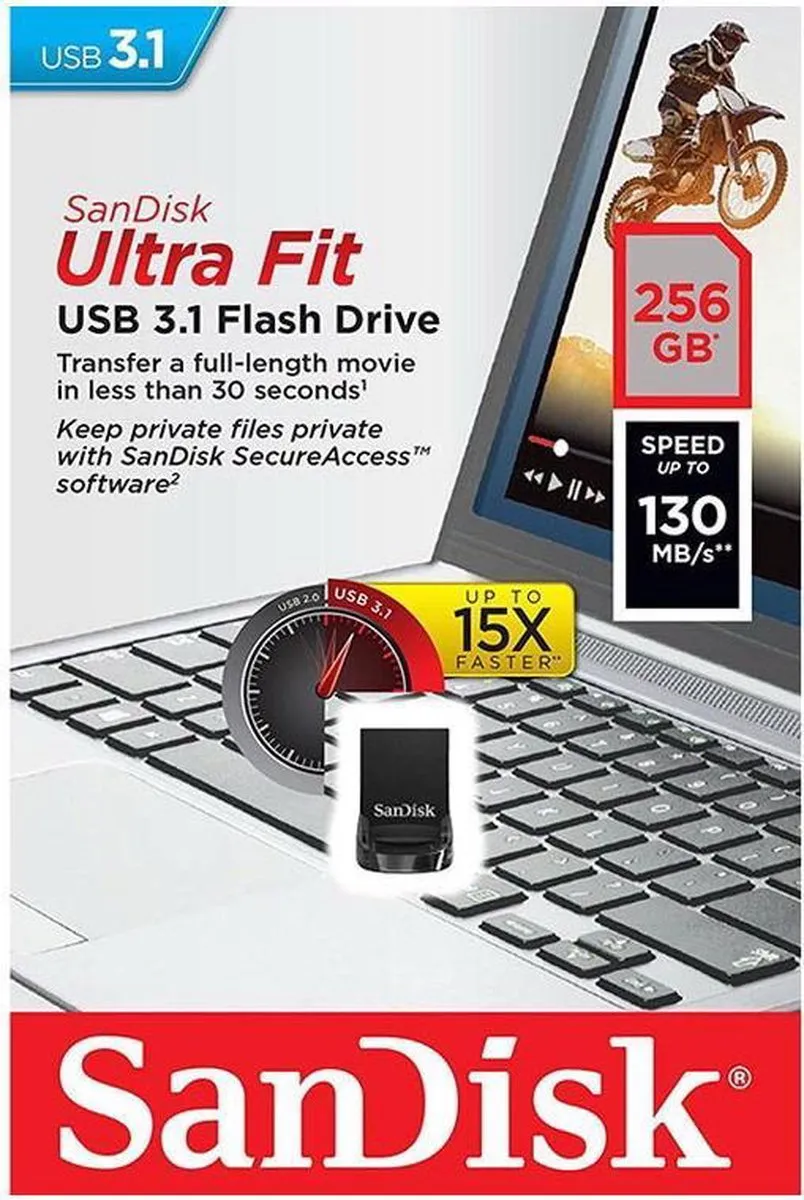 SanDisk Ultra Fit SDCZ430-256G-G46 USB Stick 256GB - Zwart