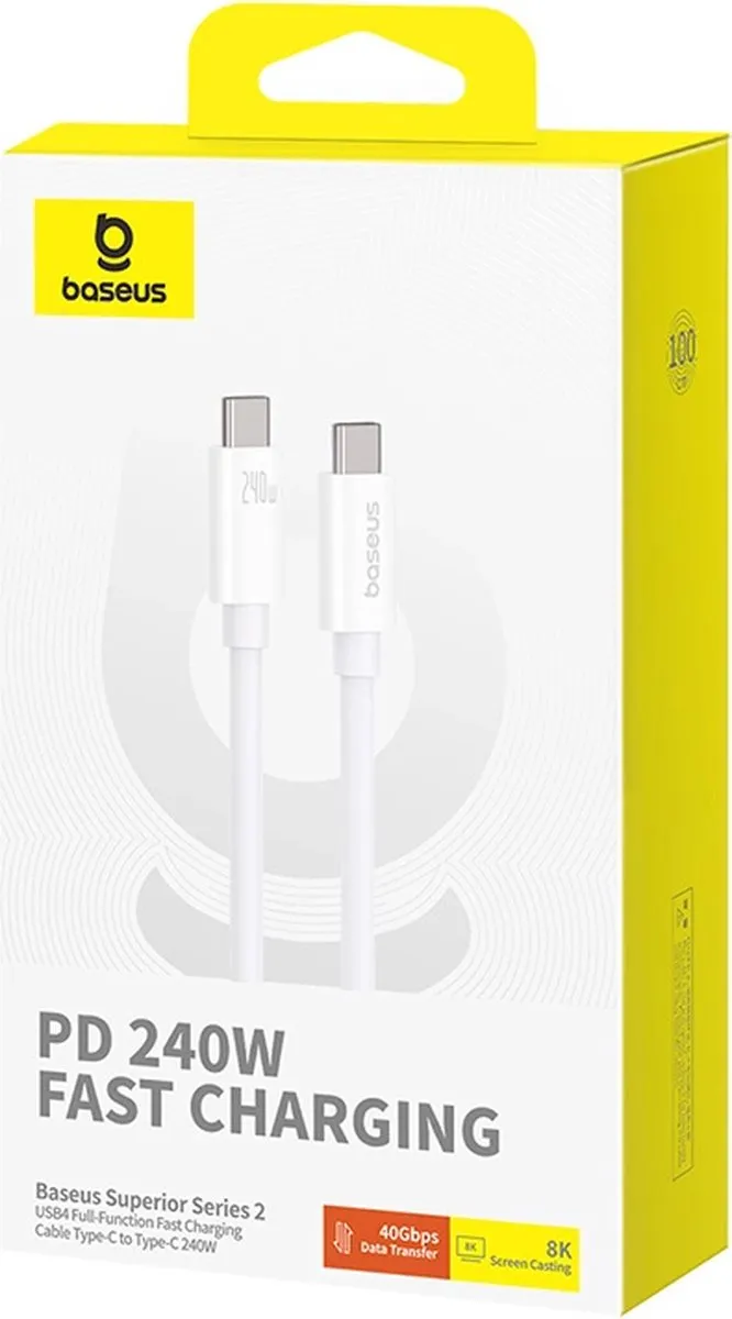 Baseus CB000068 USB-C Kabel 240W PD 8K 1m - Wit - afbeelding 6 van 6
