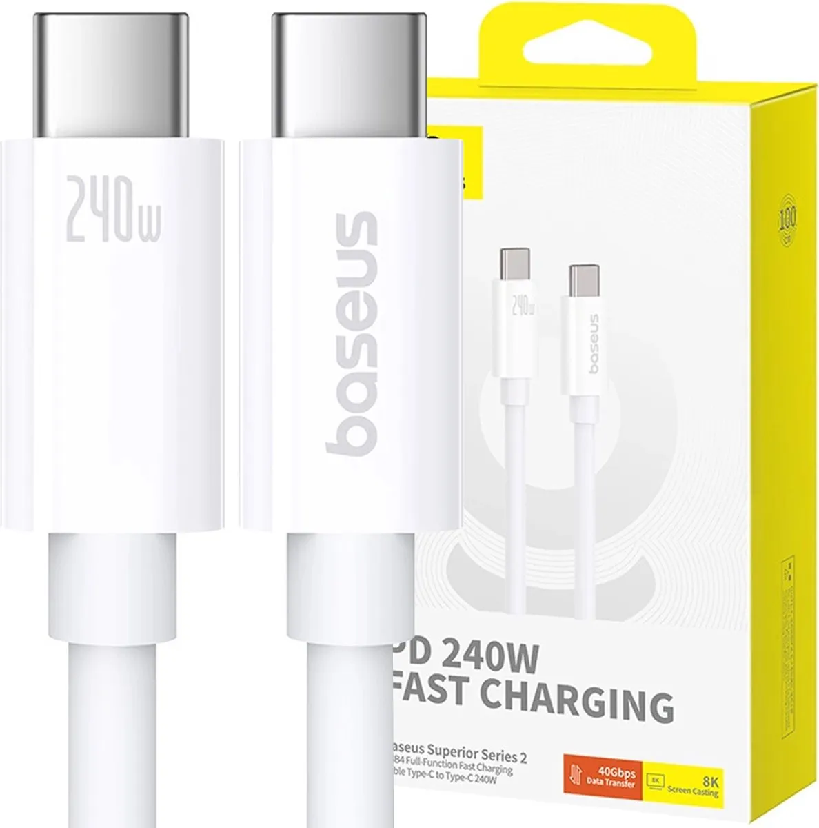 Baseus CB000068 USB-C Kabel 240W PD 8K 1m - Wit - afbeelding 3 van 6