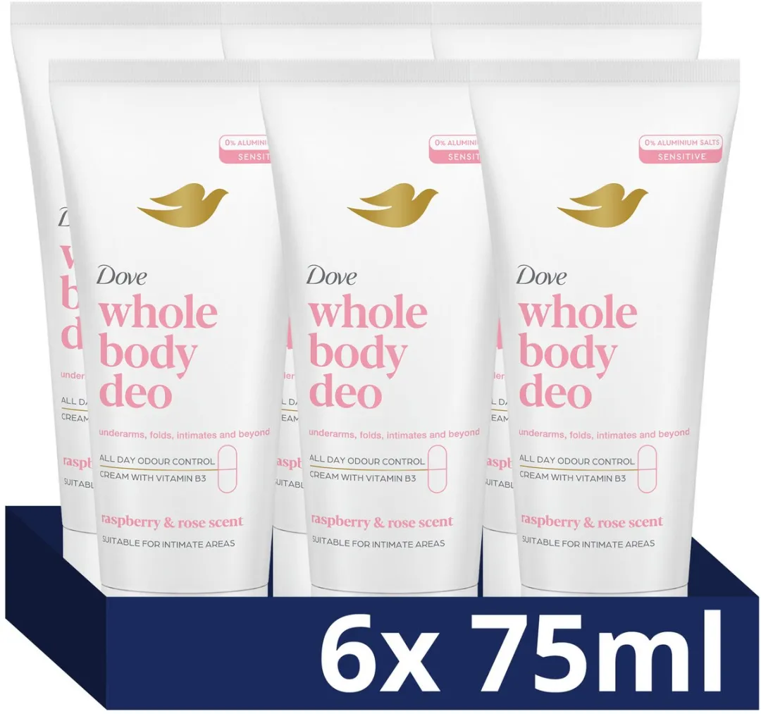 Dove Whole Body Deodorant Cream Raspberry & Rose 6x75ml