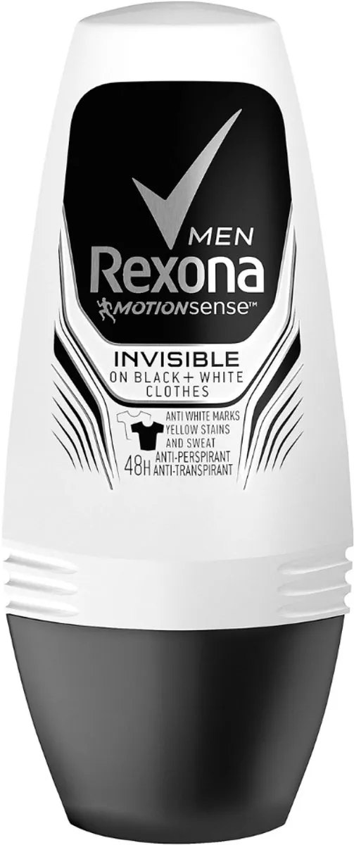 5 x Rexona Men - Invisible On Black & White - Deo Roller - 50 ml - Deodorant Voor Mannen - Zweetbescherming - Vlekkenbescherming - Roll-on Deodorant - Frisheid