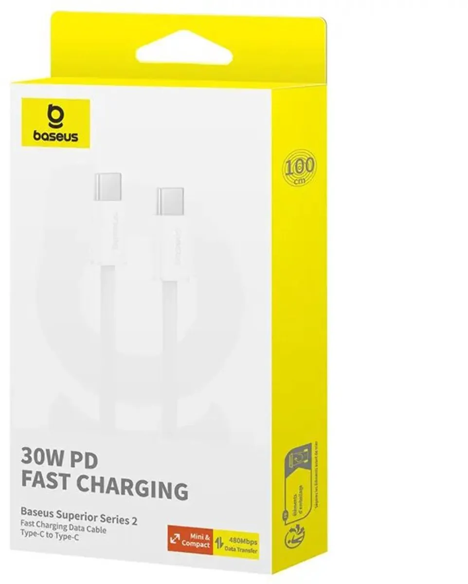 Baseus Superior Series II USB-C Kabel 30W 1m - Wit - afbeelding 6 van 6