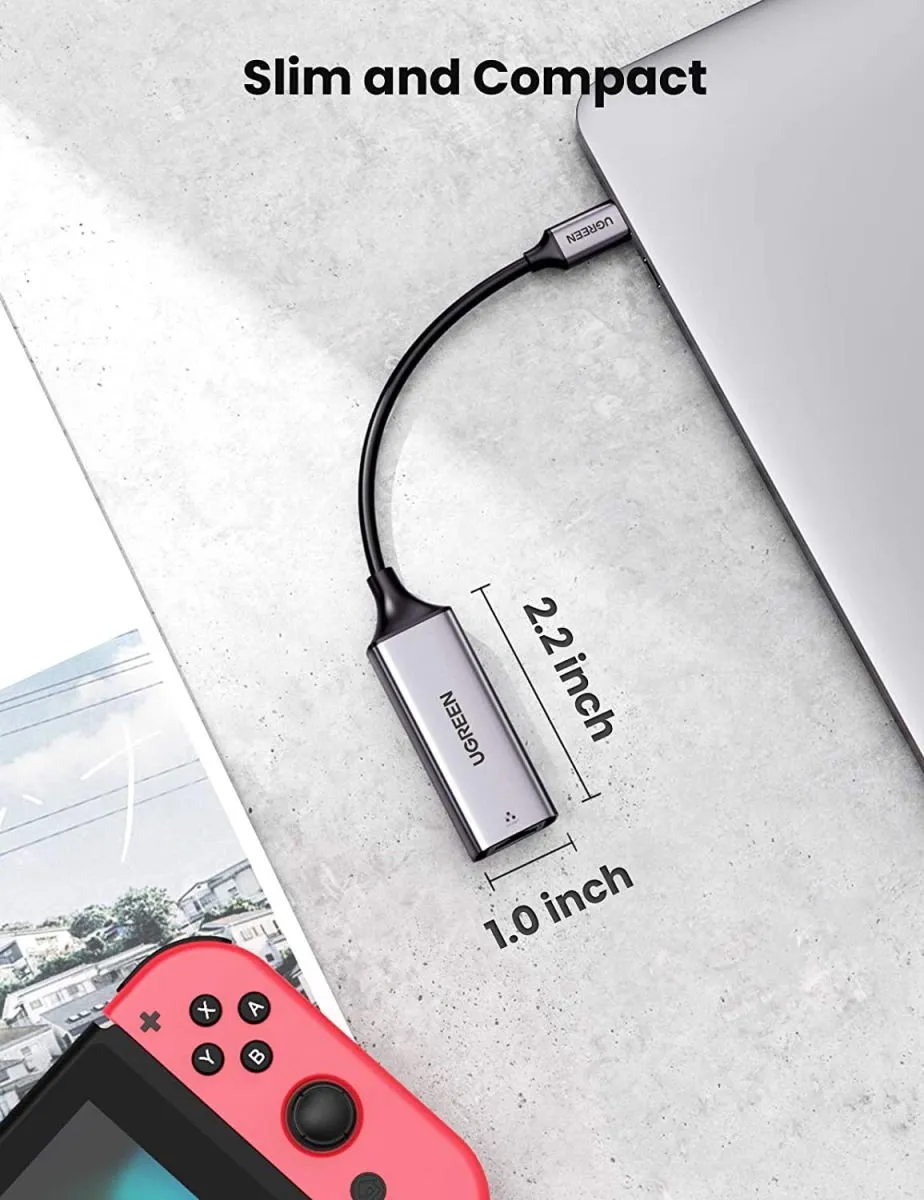 Ugreen USB-C Gigabit Ethernet Adapter 1000Mbps - 20cm - Grijs
