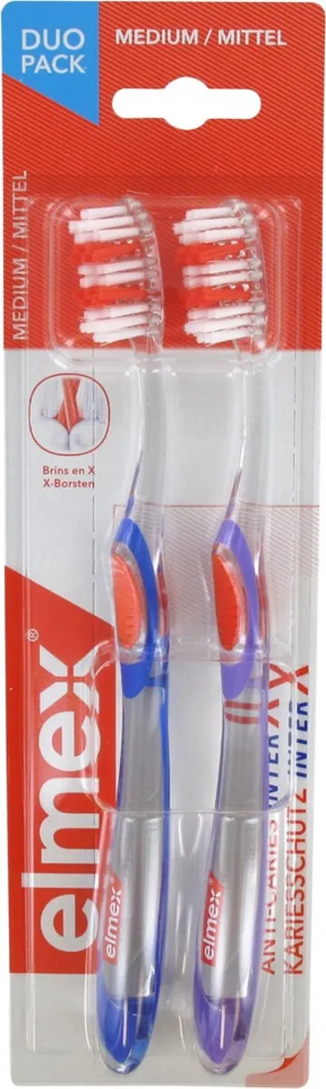 Elmex Anti-Caries InterX Medium Tandenborstels - 2 Stuks - Violet/Blauw