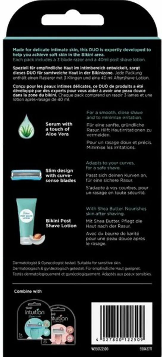 Wilkinson Sword Intuition Scheermes Bikini Care Duo - 3 Bladen - Turqoise