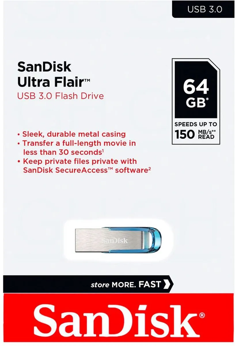 SanDisk Ultra Flair SDCZ73-064G-G46B USB-Stick 64GB - Blauw