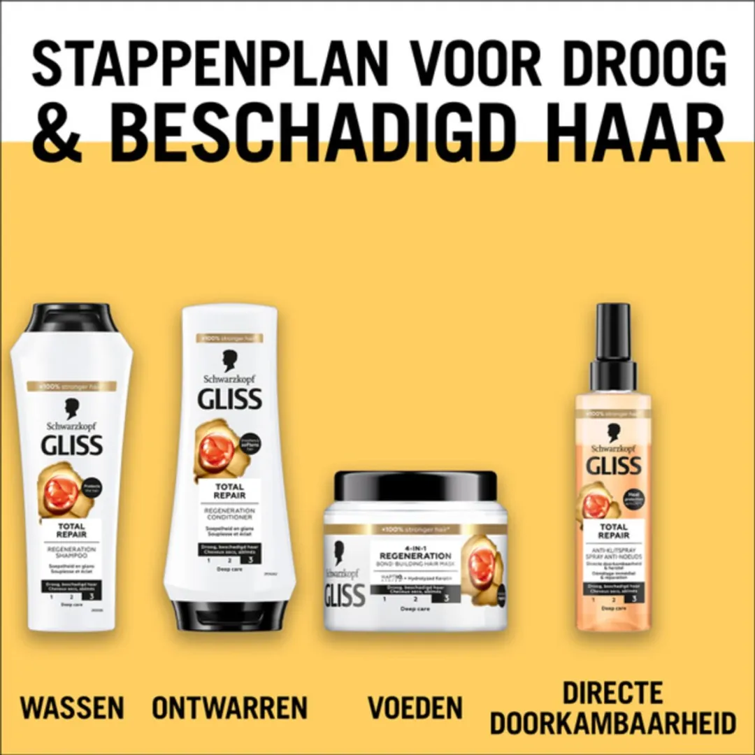 Gliss - Haarmasker - 4in-1 Hair Mask - Voor Diep Herstel - 400 ml - Voordeelverpakking - 6 stuks - Haar masker - Haarmasker herstel