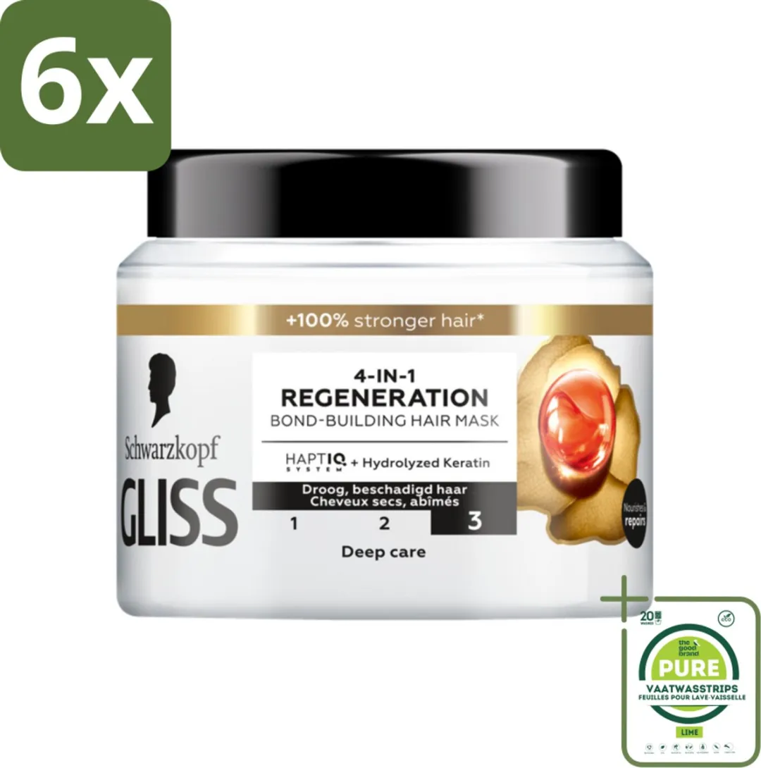 Gliss - Haarmasker - 4in-1 Hair Mask - Voor Diep Herstel - 400 ml - Voordeelverpakking - 6 stuks - Haar masker - Haarmasker herstel