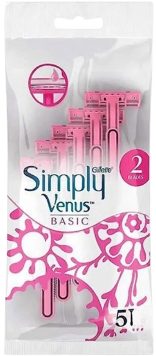 Gillette Simply Venus – Wegwerpscheermesjes – Basic – 5 mesjes - Voordeelverpakking - 2 stuks - Scheermesje voor benen - Scheermesje voor oksels