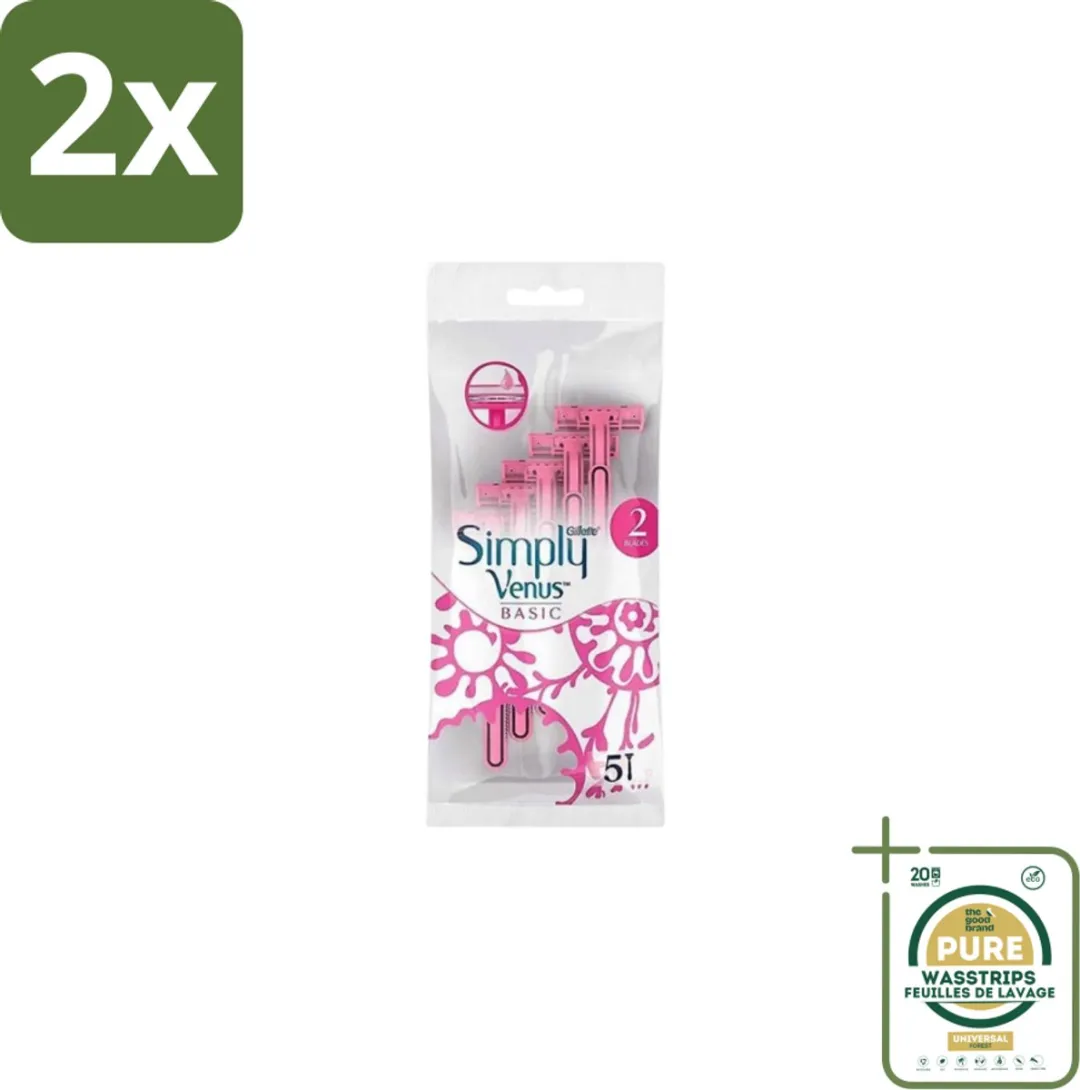 Gillette Simply Venus – Wegwerpscheermesjes – Basic – 5 mesjes - Voordeelverpakking - 2 stuks - Scheermesje voor benen - Scheermesje voor oksels