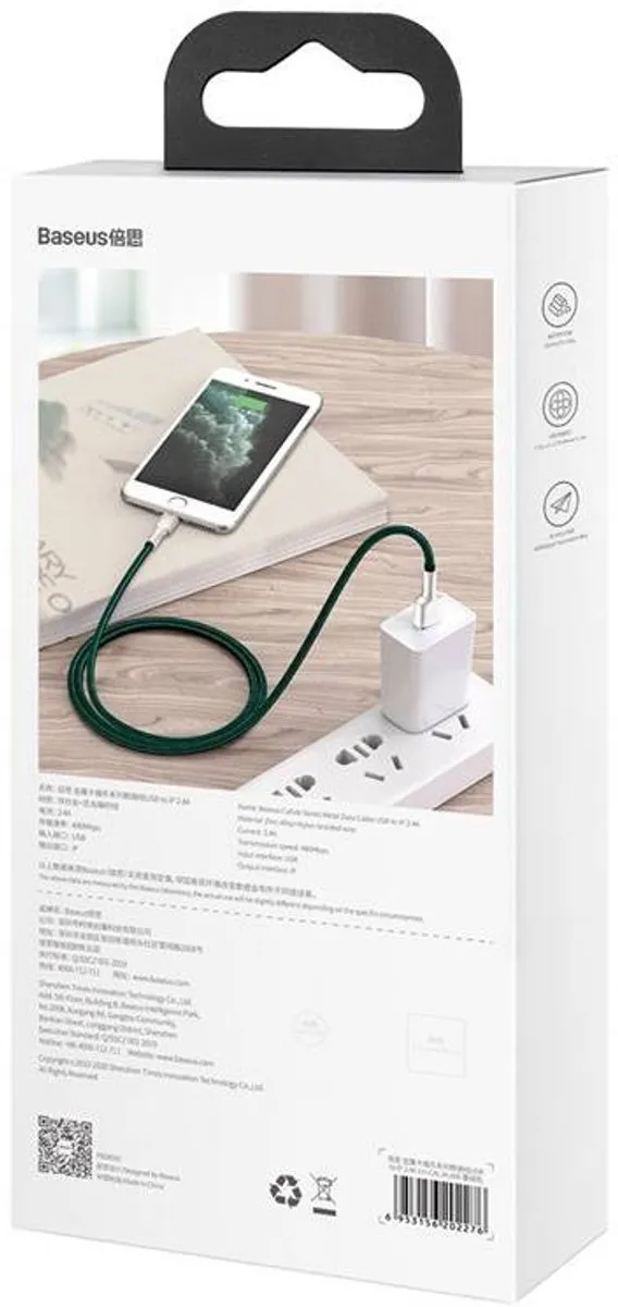 Baseus Cafule USB naar Lightning-kabel 2,4A 2m - Transparant Groen